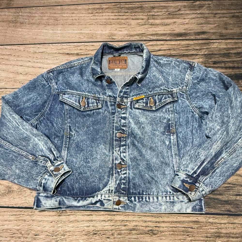 Edwin Denim Jacket Men M Blue Acid Wash Trucker Big Jacket Japan 1344-V